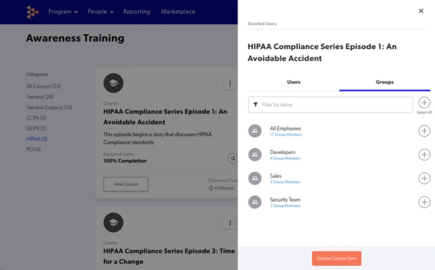 Assign different courses based on department or group
